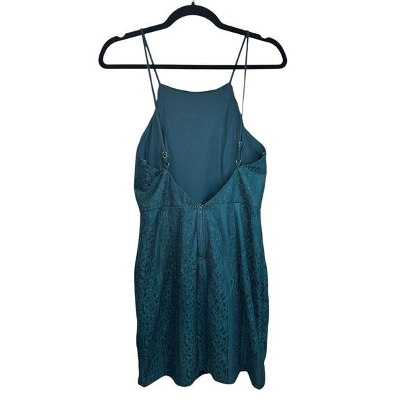 Windsor Dark Teal Lace Overlay Low Back Mini Dress Medium Party Cocktail Evening - Picture 2 of 11